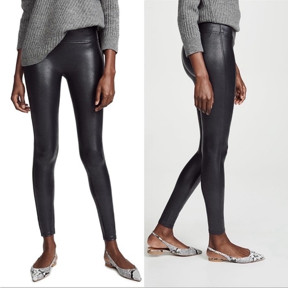 Spanx Faux Leather Black Snake Skin Leggings - Size Medium - Picture 2 of 16